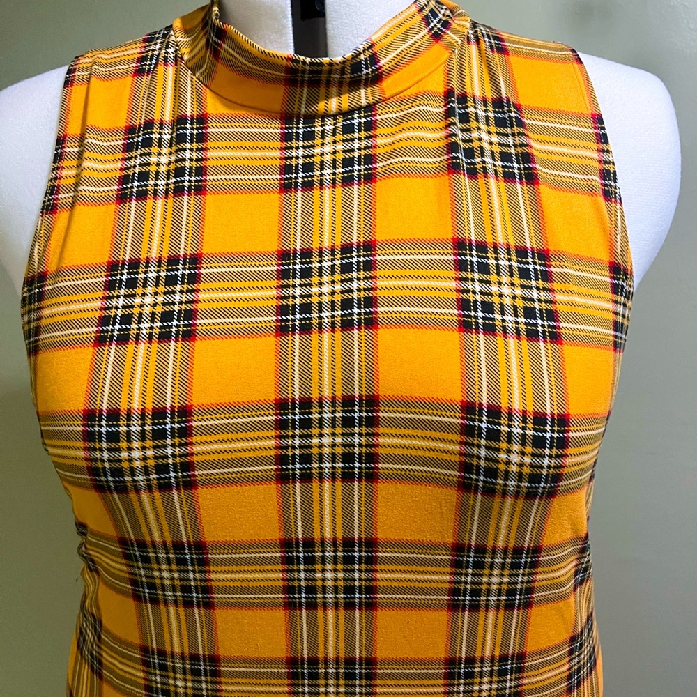 Vibe Yellow Plaid Turtle Neck Dress